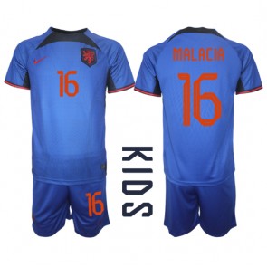 Netherlands Tyrell Malacia #16 Replica Away Stadium Kit for Kids World Cup 2022 Short Sleeve (+ pants)